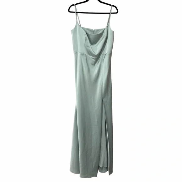 BIRDY GREY Satin Side Slit Maxi Gown Bridesmaid Mint Green Dress Sz XXL - Picture 2 of 6